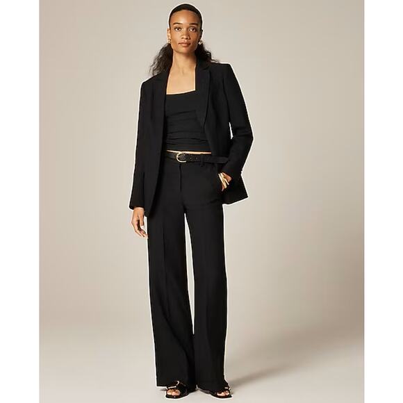 J.Crew Wide Leg Trouser Pants WMNS 4 Black Four-Season Stretch Carreman Hi-Rise - Picture 1 of 8